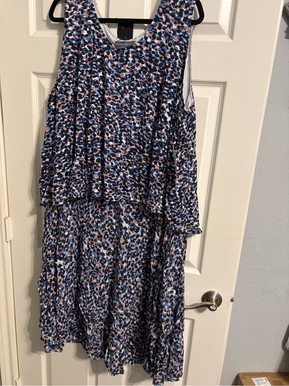 478- NWT Jessica London Layered Midi dress in Blue and Pink Abstract Print